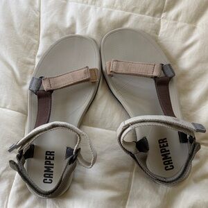 Camper Neutral Beige and Brown Adjustable Strap Sandals